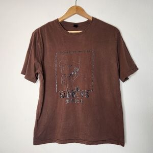 Romwe Mens Medium Brown Sad Boys Anime Short Sleeve Shirt